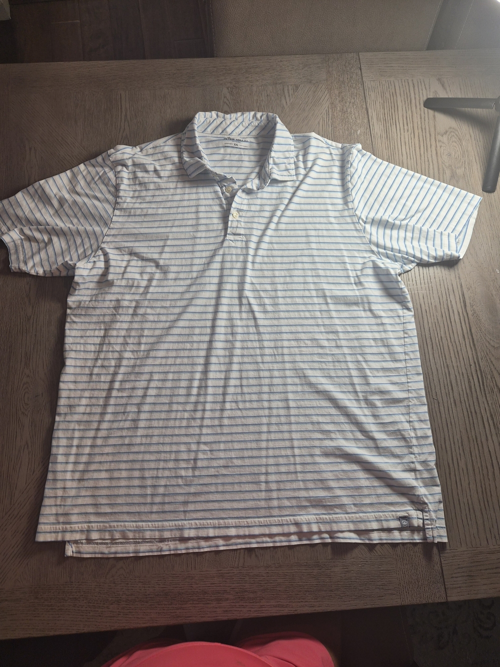 Peter Millar White Polo with Light Blue Stripes
